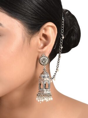 Radhey Radhey Cage Jhumka Earrings with Side Chain