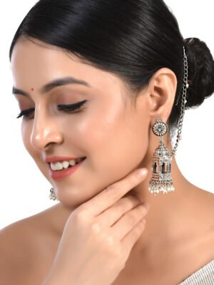 Radhey Radhey Cage Jhumka Earrings with Side Chain