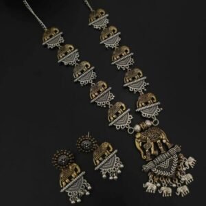 Dual Tone Oxidized Elephant Necklace Set