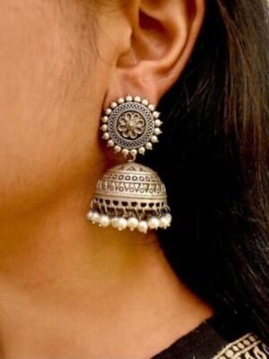 Silver Replica Jhumki Jhumka Earring with Pearl