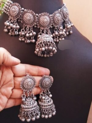 Oxidized Jhumki Necklace Set