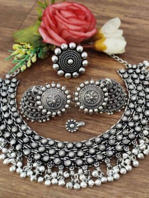 Oxidised Ghunghroo Choker Set