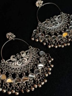 Oxidized Mirror Chandbali Earrings