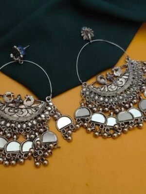 Oxidized Mirror Chandbali Earrings