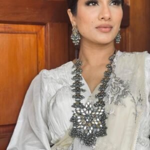 Bollywood Celebrity Long Mirror Necklace Set with Kada