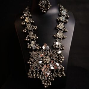 Bollywood Celebrity Long Mirror Necklace Set with Kada