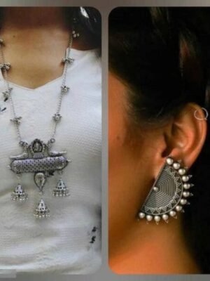 Oxidized Jhumki Necklace with Earrings