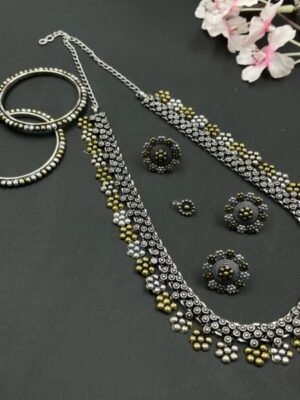 Dual Tone Long Necklace Set Combo