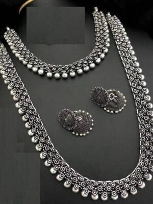 German Silver Oxidised Necklace Combo