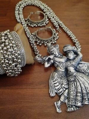 Radha krishna Oxidized  Silver Jewelry Set