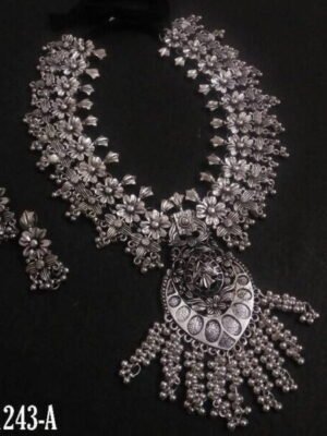 Long Floral Oxidised Necklace