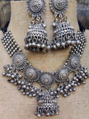 Oxidized Jhumki Necklace Set