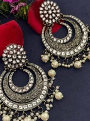 Black Stone Chandbali Earrings