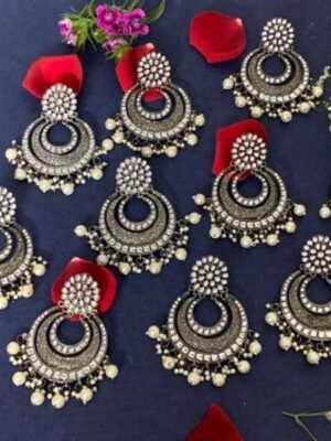 Black Stone Chandbali Earrings