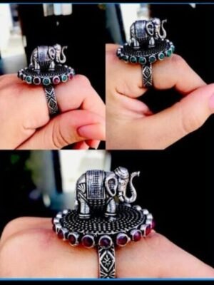 Oxidized Elephant Stone Ring