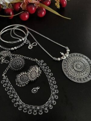 Oxidised Pendent Necklace Set Combo