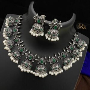 South Indian Oxidised Jhumki Necklace Set