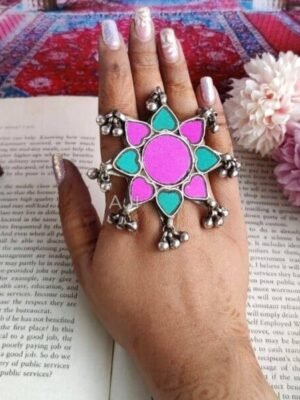 Floral Glass Ring with Ghungroo