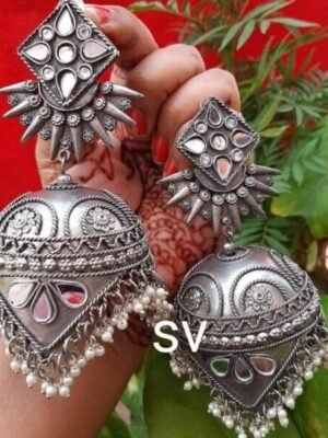 Long Mirror Jhumka Earring