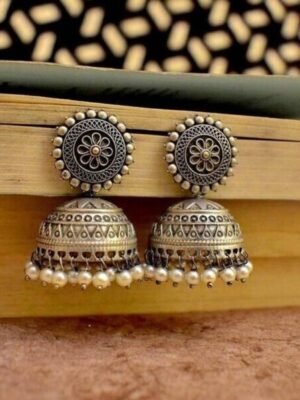 Silver Replica Jhumki Jhumka Earring with Pearl