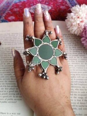 Floral Glass Ring with Ghungroo