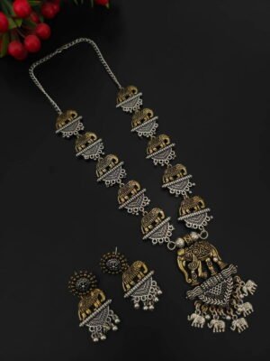 Exquisite Dual Tone Oxidized Elephant Necklace Set