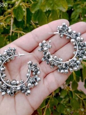 Oxidised Ghunghroo Hoops