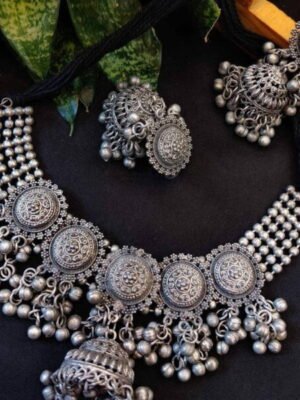 Oxidized Jhumki Necklace Set