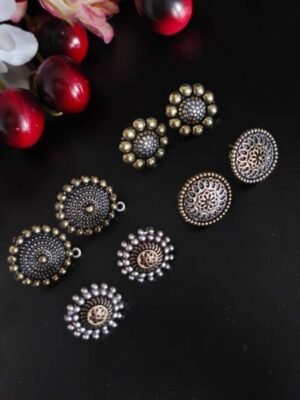 Dual Tone Round Stud Earrings Combo