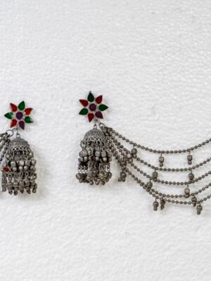 Enamel Painted Long Jhumka with Side Chain