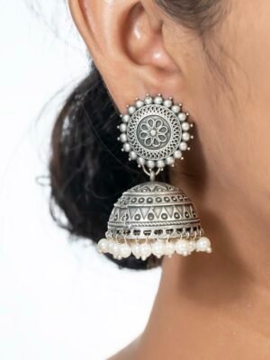 Silver Replica Jhumki Jhumka Earring with Pearl