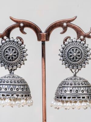 Silver Replica Jhumki Jhumka Earring with Pearl