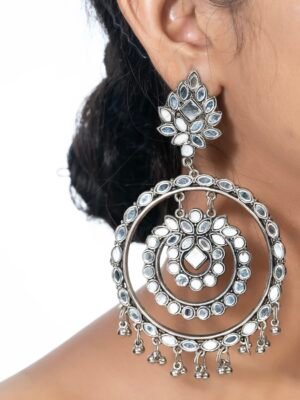 Oxidized Round Mirror Earrings