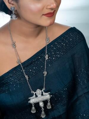 Silver Plated Long Jhumki Necklace