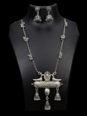 Silver Plated Long Jhumki Necklace