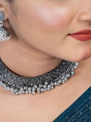 Silver Look Alike Ethnic Ghungroo Choker