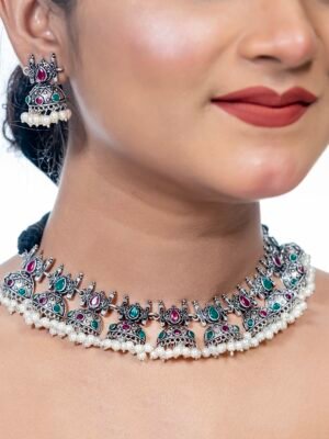 South Indian Oxidised Jhumki Necklace Set