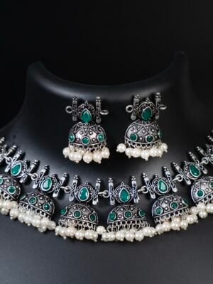 South Indian Oxidised Jhumki Necklace Set