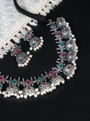 South Indian Oxidised Jhumki Necklace Set