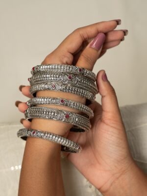 Kolhapuri Oxidised Stone Bangle set