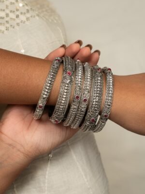 Kolhapuri Oxidised Stone Bangle set