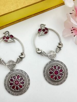 Silver Replica Round Stone Earrings