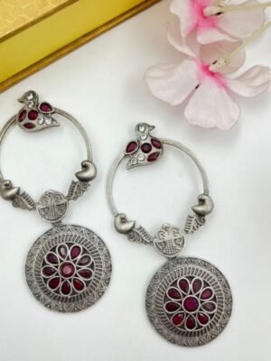 Silver Replica Round Stone Earrings