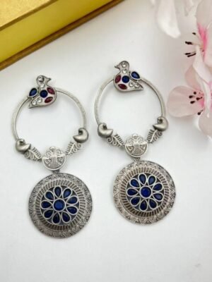 Silver Replica Round Stone Earrings