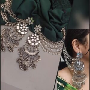 Mirror Jhumki Earrings with Side Chain