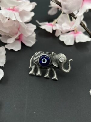 Evil Eye Elephant Silver Oxidized Finger Ring