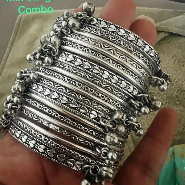 Oxidised Silver Bangle Set for Women