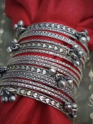 Oxidised Silver Bangle Set for Women