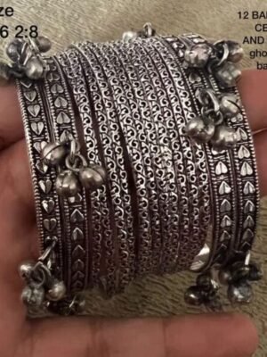 Oxidised Silver Bangle Set for Women