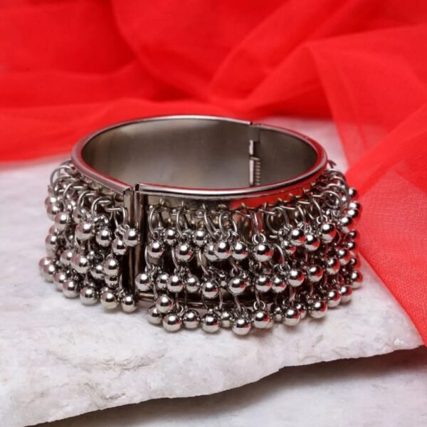 Oxidized Silver-Toned Ghungroo Handcrafted Cuff Bracelet